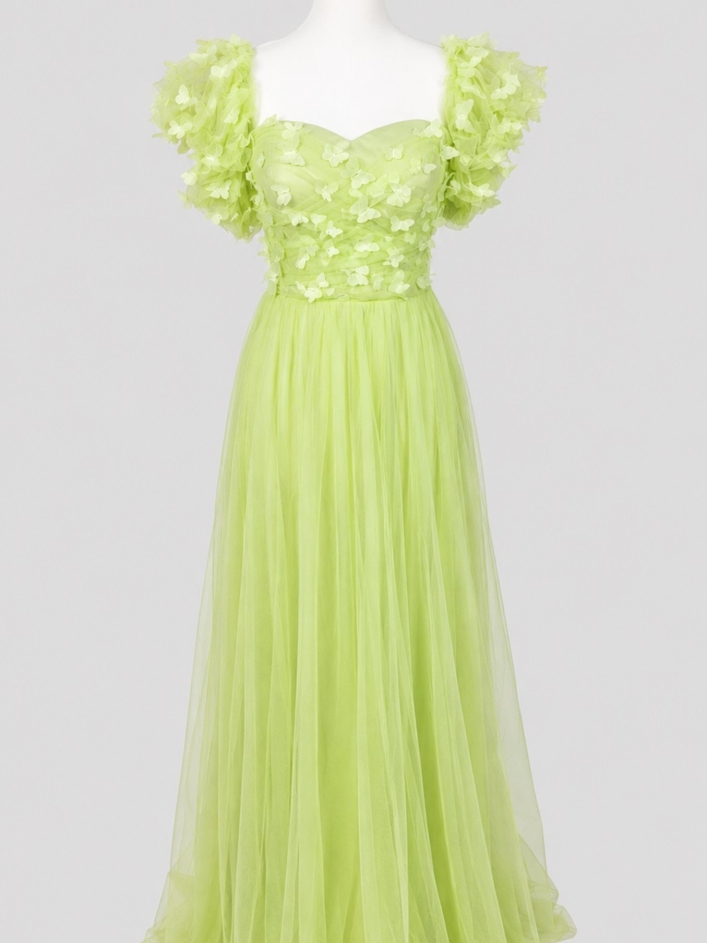Faeriesty Green Tulle Maxi Dress Butterfly Applique Puff Sleeve XL Fairy